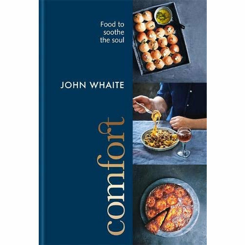 Two hardback books from John Whaite's Comfort Food to Soothe the Soul and A Flash in the Pan collection by Kyle Books, featuring colorful covers.