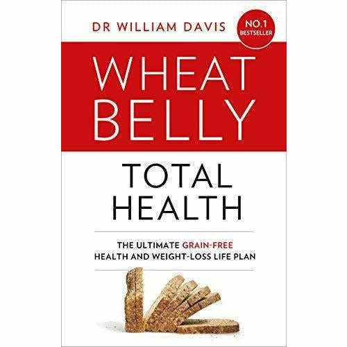 Set of three hardcover health books by David Perlmutter and Dr. William Davis, including Grain Brain, Wheat Belly, and Total Health.