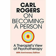 Two books from Carl Rogers' collection, "On Becoming a Person" and "Client Centred Therapy," featuring covers with text and author images.