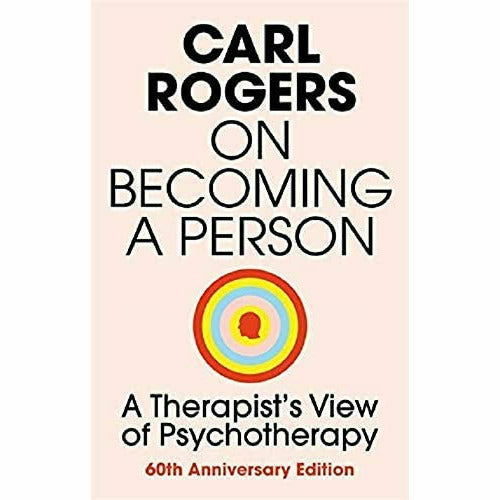 Two books from Carl Rogers' collection, "On Becoming a Person" and "Client Centred Therapy," featuring covers with text and author images.