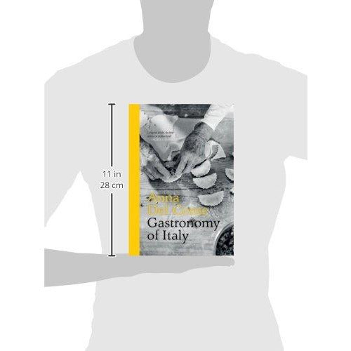 Hardcover copy of "Gastronomy of Italy" by Anna Del Conte, featuring Italian cuisine and culinary traditions on the cover.