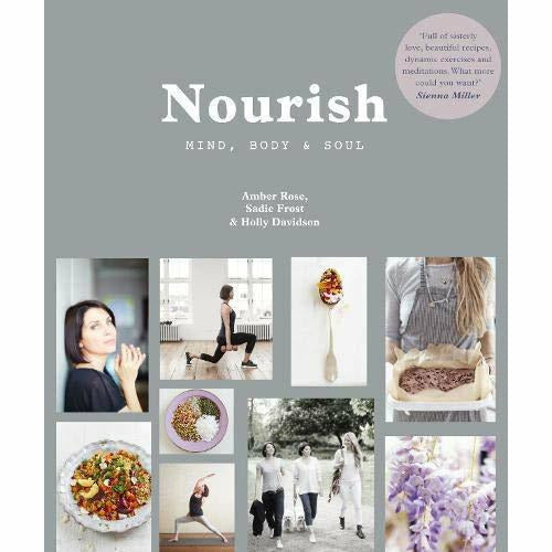 Set of three Love Bake Nourish books by Amber Rose, Sadie Frost, and Holly Davidson focused on wholefood, nourishment, and wellness.