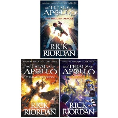 Set of three paperback books from The Trials of Apollo collection by Rick Riordan, fiction series featuring mythological adventures.