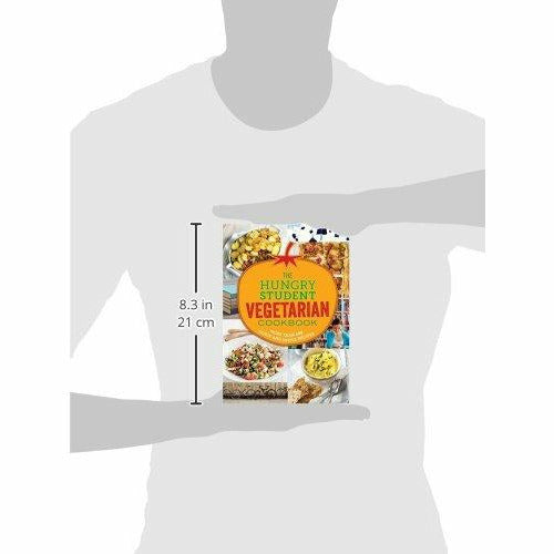 Spruce vegetarian cookbook with colorful pages, featuring quick and simple recipes for students on a paperback cover.