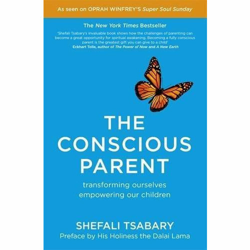 Set of two paperback books, The Conscious Parent and The Awakened Family by Shefali Tsabary, with yellow book covers.