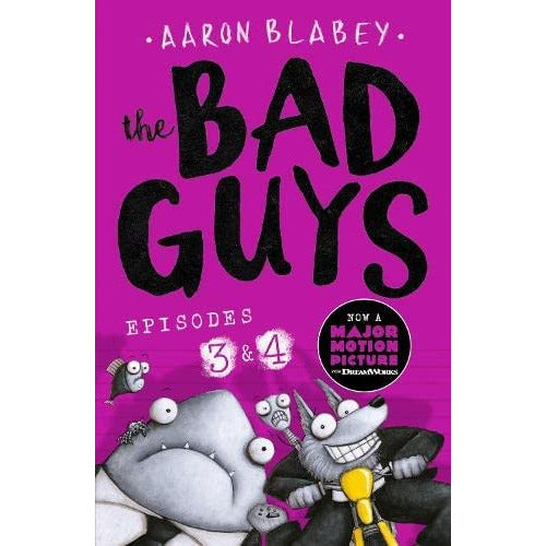 Set of four "The Bad Guys" books by Aaron Blabey, Scholastic collection featuring colorful covers and characters from the series.