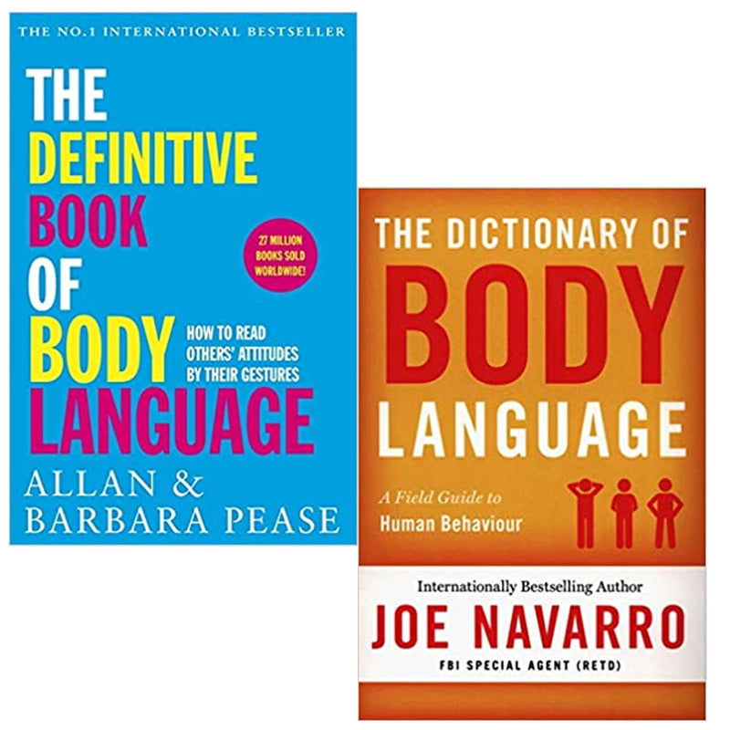 Set of two books on body language by Allan Pease, Barbara Pease, and Joe Navarro, featuring gesture and attitude reading guides.