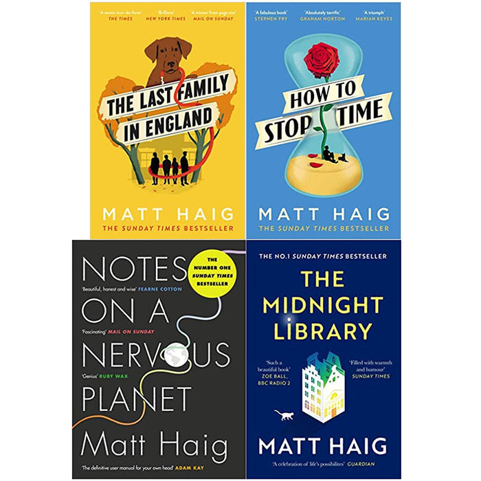 Matt Haig 4 Books Collection (The Last Family in England,How to Stop Time,Notes on a Nervous Planet,The Midnight Library) - The Book Bundle