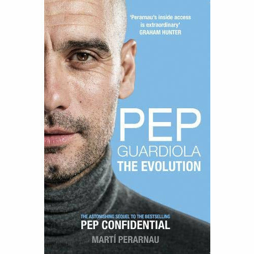 Paperback book titled "Pep Guardiola: The Evolution" by Martí Perarnau, featuring a cover with a portrait of Pep Guardiola.
