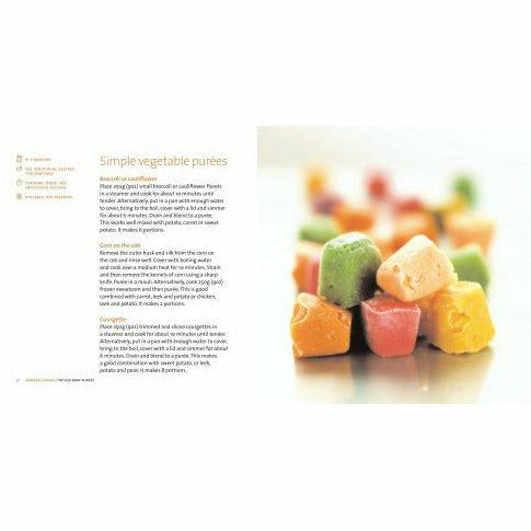 Cover image of "Top 100 Baby Purees" cookbook by Annabel, hardcover with vibrant colorful design on the front.