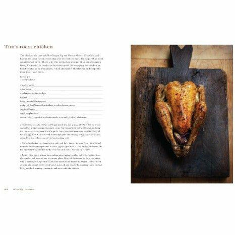 Hardcover of Ginger Pig Meat Book by Tim Wilson and Fran Warde, featuring a detailed guide on meat buying, preparation, and cooking.