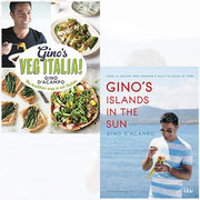 Gino D'Acampo Gino's Veg Italia & Islands in the Sun 2-book collection set hardcover by Hodder & Stoughton, featuring colorful book covers.