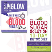 Cook Vitality and Mark Hyman blood sugar diet books, 10-day detox and 6-week challenge, paperback set for managing blood sugar levels.