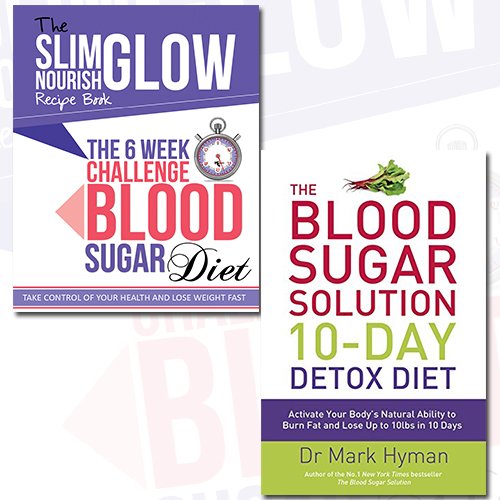 Cook Vitality and Mark Hyman blood sugar diet books, 10-day detox and 6-week challenge, paperback set for managing blood sugar levels.