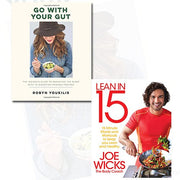 Two paperback books from Robyn Youkilis's "Go With Your Gut, Lean In 15" collection, featuring colorful covers and titles.