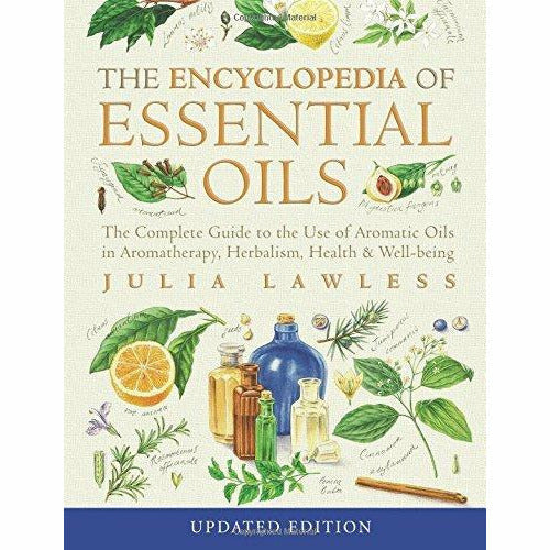 Encyclopedia of Essential Oils 3-book set by Julia Lawless, Dr. Eric Zielinski, and Thomas Bartram, featuring images of essential oil bottles.