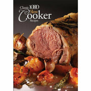 Paperback cookbook featuring The Classic 1000 Slow Cooker Recipes by Sue Spliter, with colorful dish photos and recipe pages.
