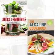 Set of two books by Dr. Stephan Domenig on alkaline juices, smoothies, and healthy recipes, featuring colorful cookbook covers.