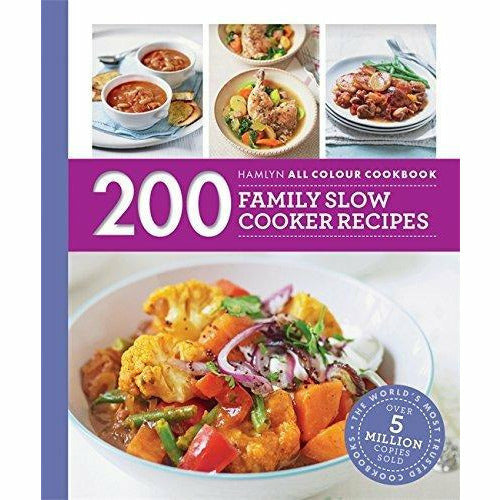 Set of three paperback cookbooks by Sara Lewis featuring 200 family slow cooker recipes and 200 additional slow cooker recipes.