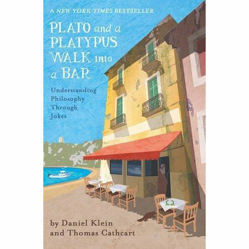 Collection of three paperback books by Daniel Klein and Thomas Cathcart, including "Plato and a Platypus" and "Travels with Epicurus."