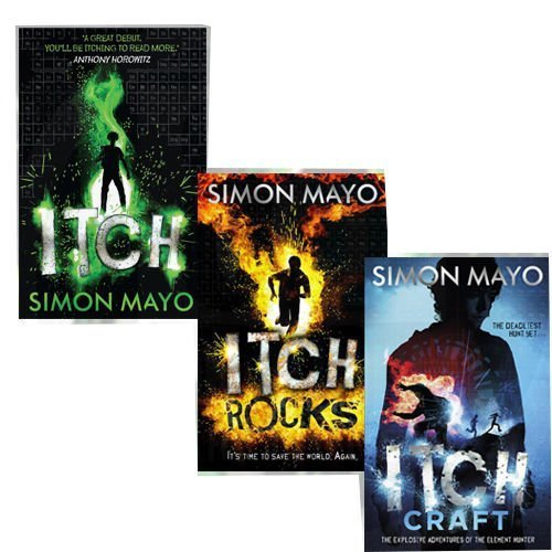 Itch 3 Books Collection Set by Simon Mayo, Corgi Children's fiction paperbacks with colorful cover illustrations.