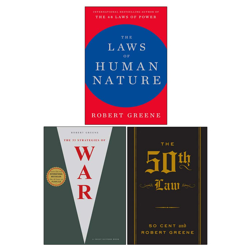 Three paperback books from the Robert Greene collection set by Profile Books, featuring titles on strategy and human nature.