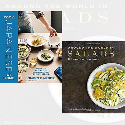 Cook Japanese at Home and Around the World in Salads book set by Kyle Books, featuring culinary guides with colorful covers.