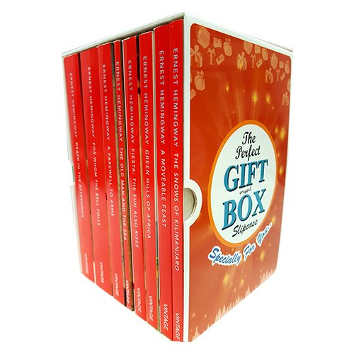 Vintage Classics 8-book collection of Ernest Hemingway fiction paperbacks, featuring classic covers and diverse Hemingway stories.