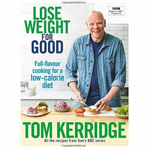 Set of three nonfiction books on healthy eating and weight loss by Karina Melvin, Tom Kerridge, and Iota Publishing, in black and white covers.