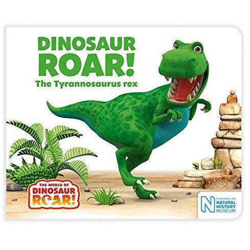 Dinosaur Roar 4-book collection set by Peter Curtis, fiction board books with colorful dinosaur illustrations, published by Macmillan.