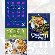 Set of three vegan books including Vegan Bible, How To Go Vegan, and Vegan Cookbook for Beginners by Veganuary and Iota.