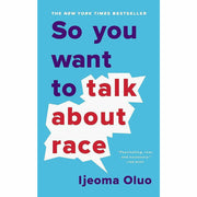 Set of two non-fiction paperback books, "Just Mercy" by Bryan Stevenson and "So You Want to Talk About Race" by Ijeoma Oluo, on a white background.