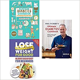 Set of three diabetes cookbooks by Kath Megaw, Vickie De Beer, and Phil Vickery, featuring healthy recipes for Type 1 and Type 2 diabetes.