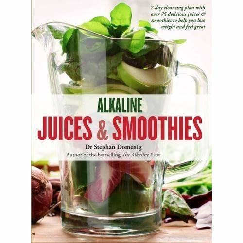 Two books from Dr. Stephan Domenig's alkaline juice and smoothie collection, featuring recipes and health tips in mixed formats.