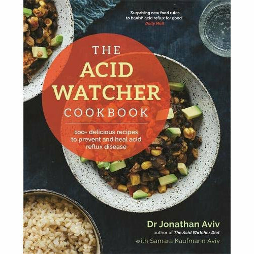 Set of three paperback diet and cookbook books by Samara Kaufmann Aviv and Dr. Joseph Mercola, featuring The Acid Watcher and No-Grain Diet.