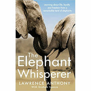 Set of three Lawrence Anthony books including The Elephant Whisperer, An Elephant in My Kitchen, and The Last Rhinos on a pan.