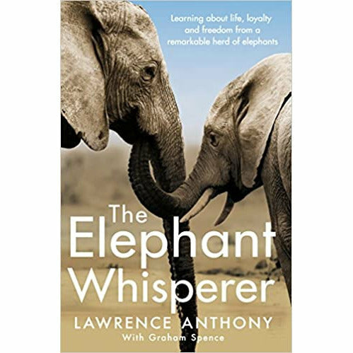 Set of three Lawrence Anthony books including The Elephant Whisperer, An Elephant in My Kitchen, and The Last Rhinos on a pan.