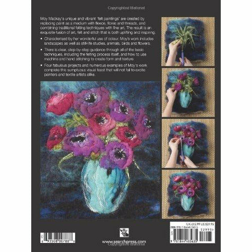 Paperback book titled "Art in Felt and Stitch" by Moy Mackay, featuring felt art techniques with colorful cover design.