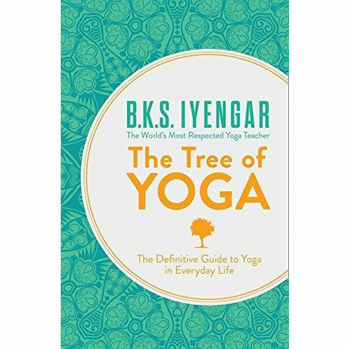 Set of three books by B. K. S. Iyengar including The Tree of Yoga, Light on Yoga, and Light on Pranayama, with book covers visible.