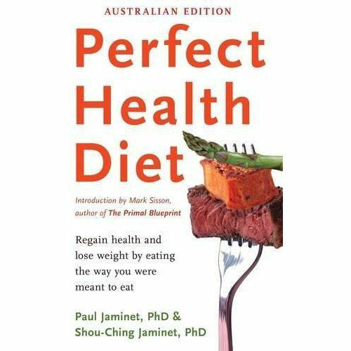 Set of four paperback books on health and metabolism by Paul and ShouChing Jaminet, including The Perfect Health Diet and Fast Metabolism Diet.