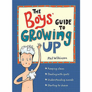 Book cover of "The Boys' Guide to Growing Up" by Phil Wilkinson, published by Wren & Rook, featuring illustrations and title text.
