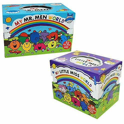 Set of 52 Mr Men and Little Miss books by Roger Hargreaves, featuring colorful covers from the Egmont board book collection.