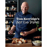 Hardcover copy of Tom Kerridge’s Best Ever Dishes featuring over 100 classic recipes, published by Bloomsbury Iota.