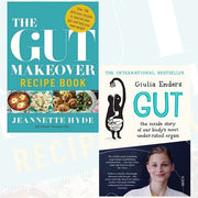 Gut 2-Book Set by Jeannette Hyde and Giulia Enders, featuring "Gut: Inside Story" and "Gut Makeover Recipe Book" in paperback.