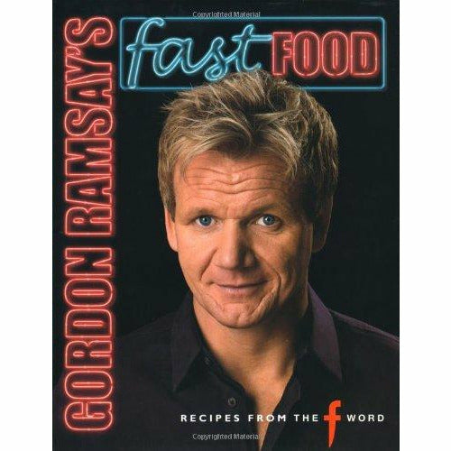 Hardcover of Gordon Ramsay's Fast Food cookbook featuring recipe pages from Gordon Ramsay's culinary book.