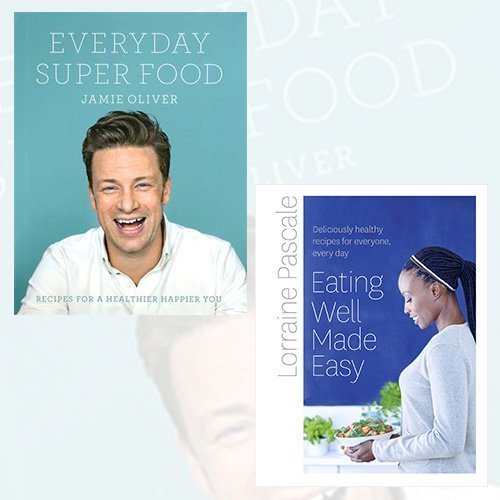 Hardcover book set of Eating Well Made Easy & Everyday Super Food by Jaime Oliver, featuring colorful food photography on the covers.