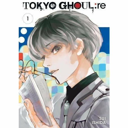 Set of 10 Tokyo Ghoul manga volumes from Sui Ishida's series, featuring colorful cover art and manga pages in a VIZ Media LLC collection