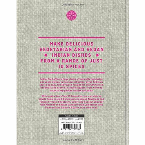 Hardcover book cover of "Simple Spice Vegetarian" by Cyrus Todiwala, featuring colorful Indian spice images on the cover.