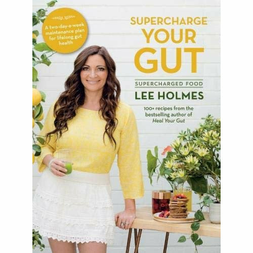 Paperback copy of "Supercharge Your Gut" by Lee Holmes, a non-fiction book on gut health and supercharged foods.