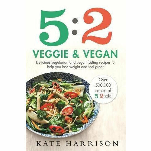 Two paperback books from The Book Bundle featuring The 5:2 Veggie and Vegan diet for beginners, focusing on fast metabolism and healthy eating.
